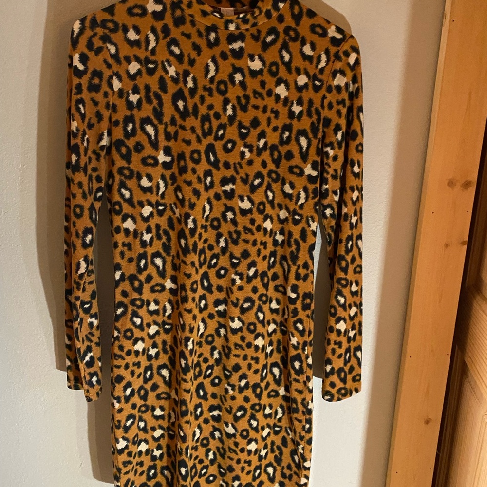 Forever 21 Mustard and Black Leopard Print Dress Large
